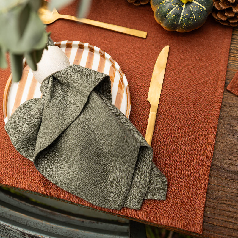 Terracotta warm linen placemats autumn Thanksgiving