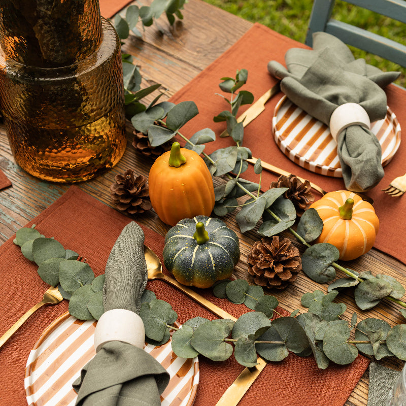 Terracotta warm linen placemats autumn Thanksgiving